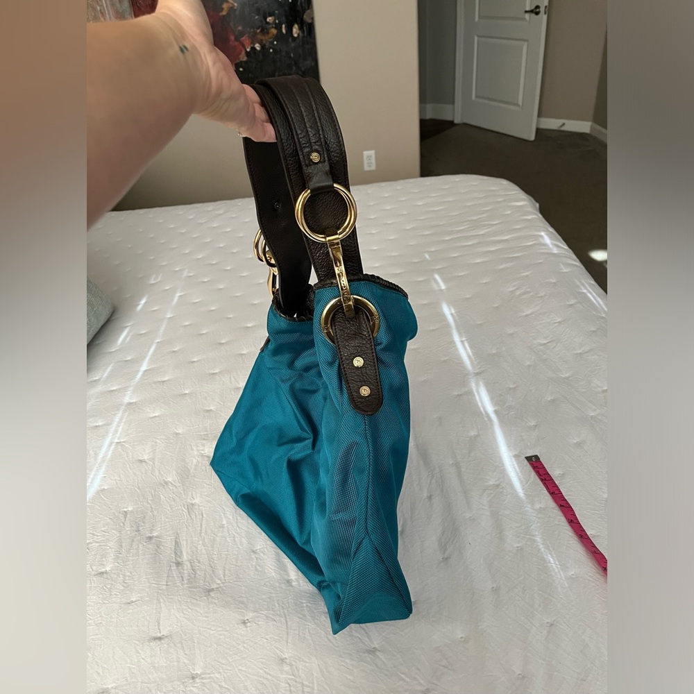 JPK PARIS 74 Hobo Bag Teal and Brown with Gold Hardware